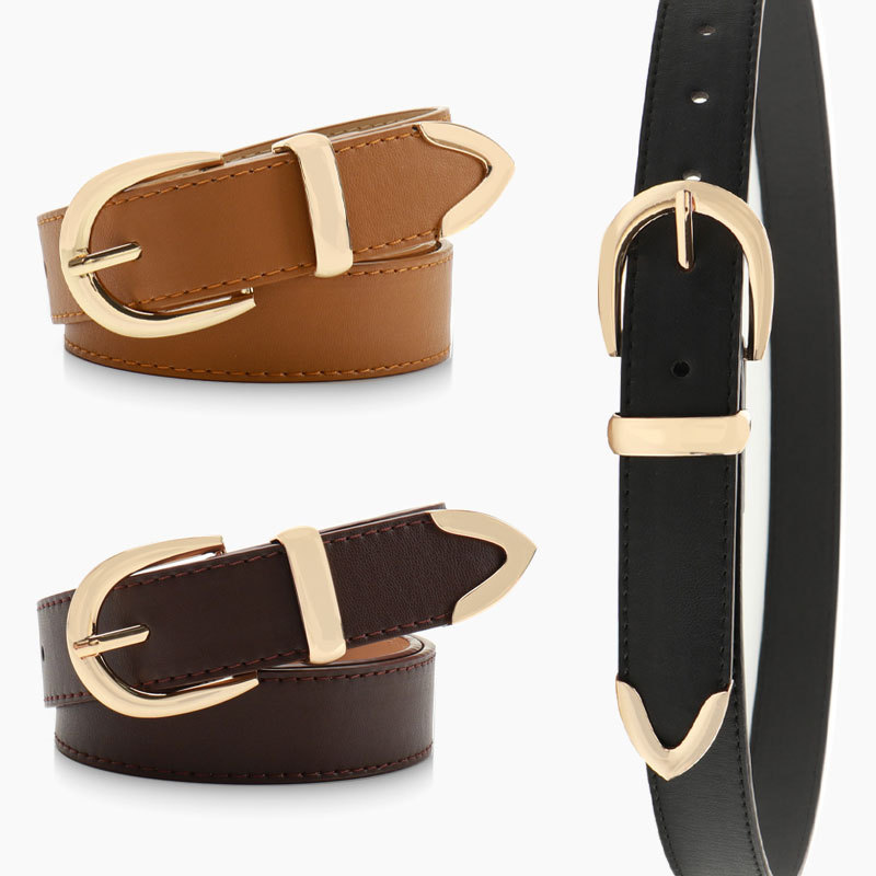New Korean Version Minimalist Ins Style Women's Belt Versatile Suit Jeans Decorative Belt Alloy Three-Piece Set Women's Belt