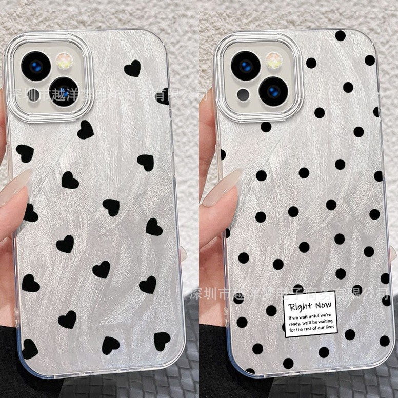 Cross-Border Heart Polka Dot Iphone17Pro Feather Yarn Mobile Phone Case 16/15/14/13 Feather Yarn 12 Apple 11Xsm7