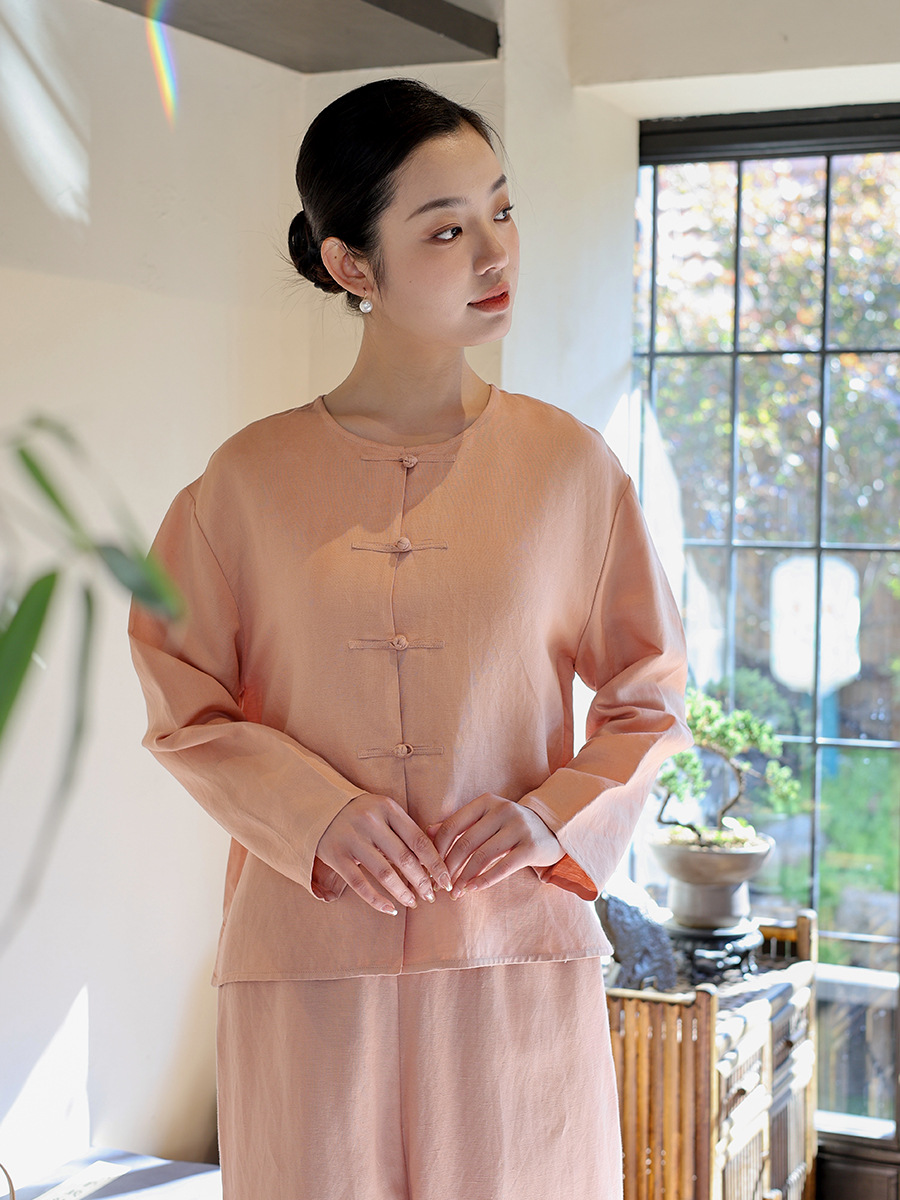 New Chinese Women's 2025 Spring New Cotton and Linen Coat Women's Chinese Style Retro Buckle Linen Shirt Wholesale