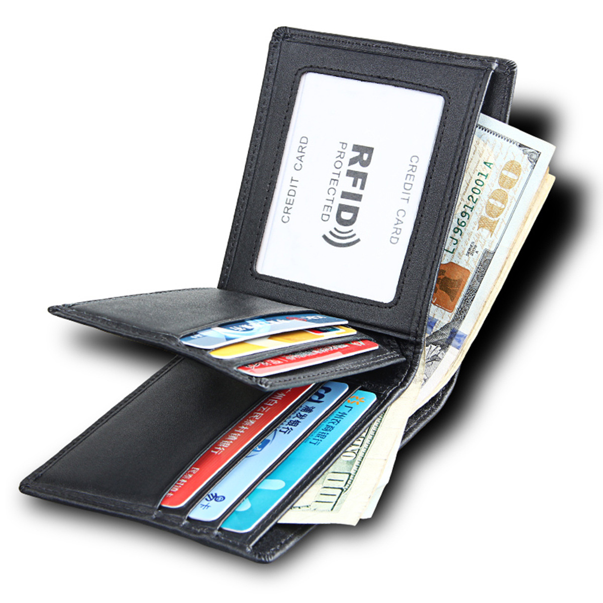 Amazon Hot Sale Men's Wallet Short Men's Wallet Anti-theft Brush Anti-RFID Men's Leather Wallet