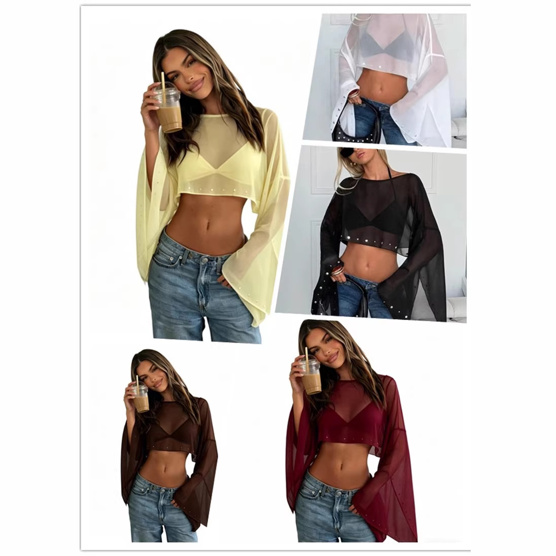 2026 Knitted Short Cardigan with Pearl Design, Comfortable, Versatile, Casual, and Aesthetically Pleasing, Cross-Border Amazon Tk Europe and America