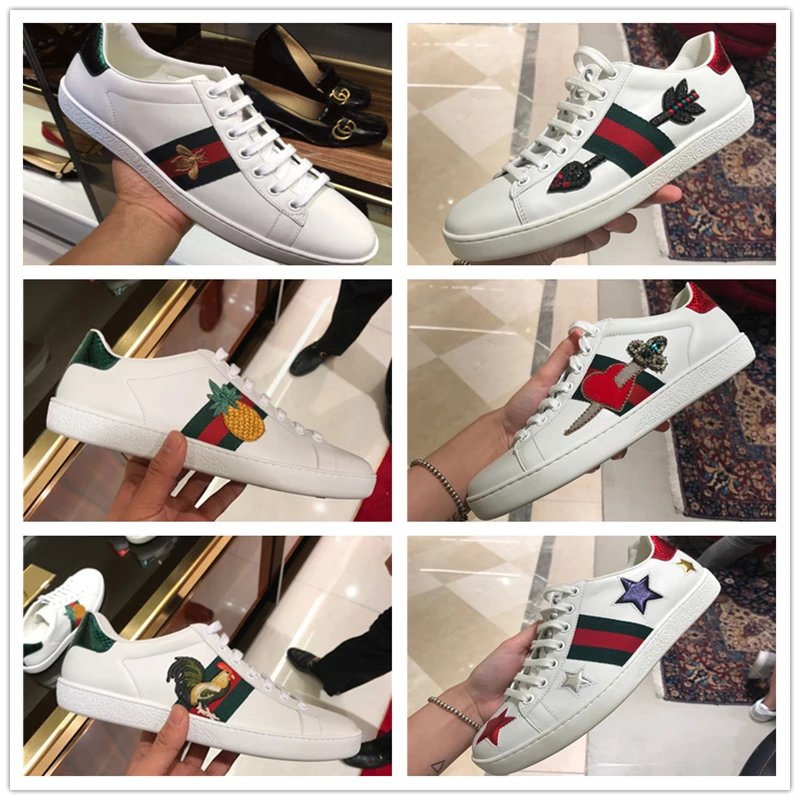 Gucci古奇 明星同款 刺绣小白鞋 蜜蜂星星 条纹平底鞋男女鞋