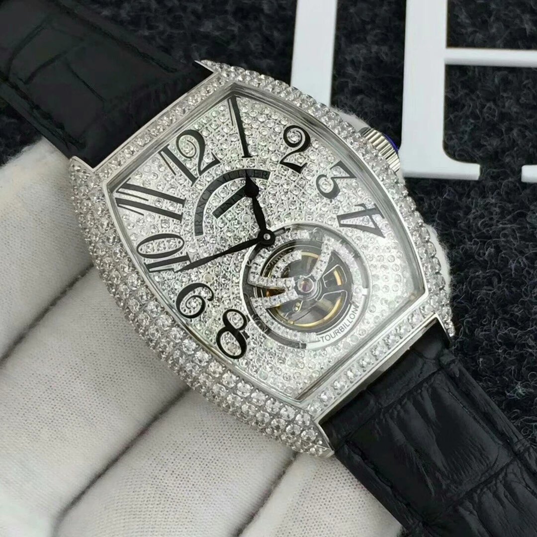 法兰克穆勒franck muller 男士大飞轮机械腕表 满天星全钻 酒桶形手表