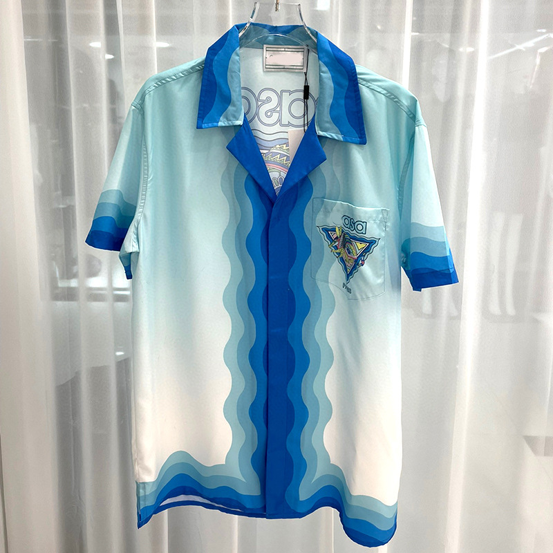 2024 Summer New European and American Cross-Border Foreign Trade Youth Popular Digital Printing Men's Gradient Short-Sleeved Shirts
