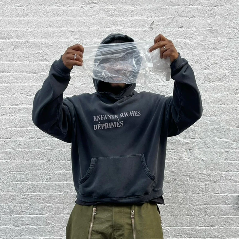 ERD melancholic wealthy second-generation letter printed high street heavy industry destroys washed water to make old men's and women's loose hooded sweatshirts
