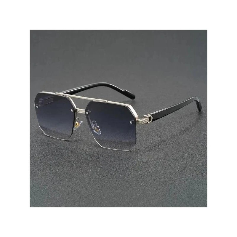 Sunglasses Border Double Beam Half Frame Polygon Metal