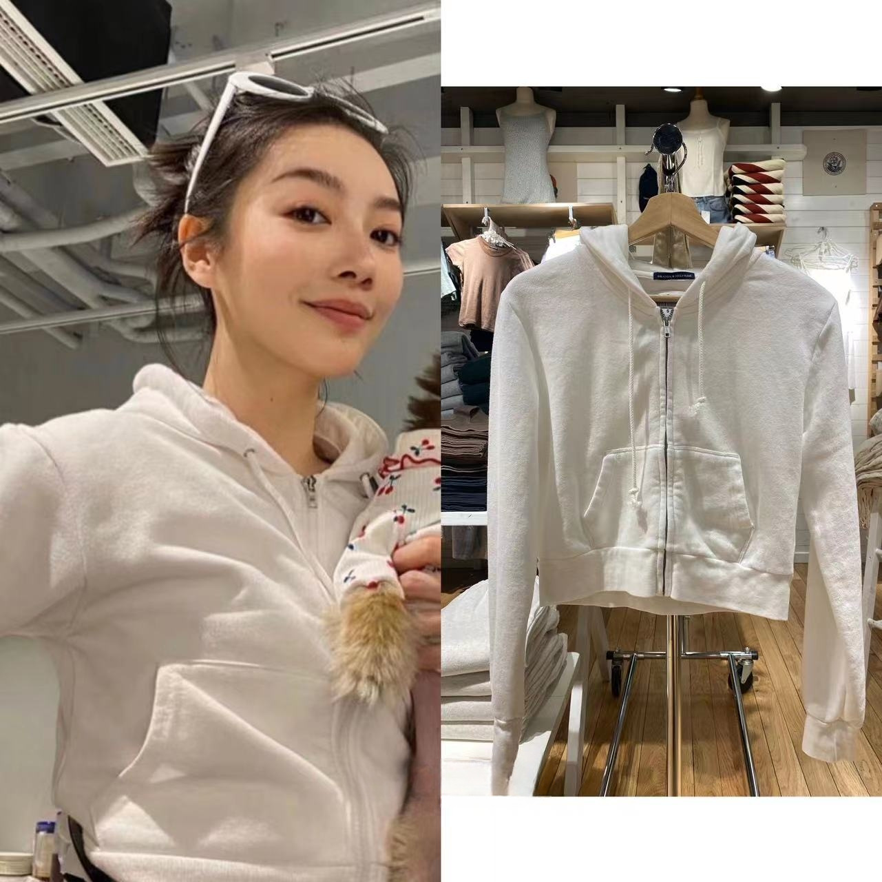 BM Style Ouyang Nana Potato Princess Same Style Top Women's bm Sweater Solid Color Hooded Short Zipper Coat Women's Fashion