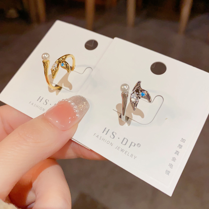 Niche design sense diamond fishtail opening ring women's simple fashion trend elegant all-match ring wholesale