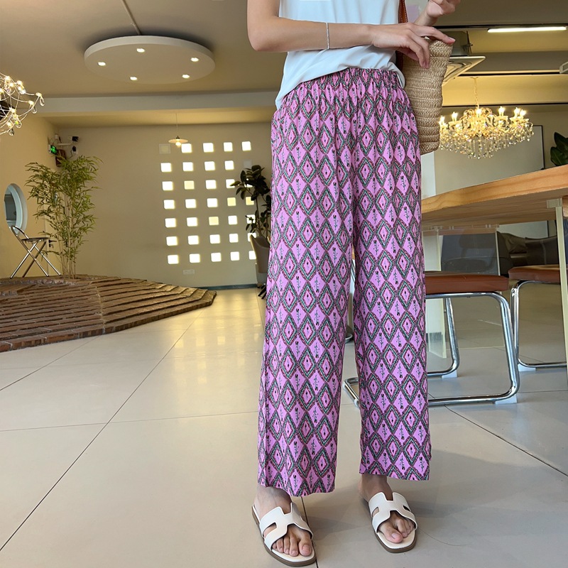 Summer New Arrival Artificial Cotton Wide-Leg Pants Women's plus size Loose Slim Beach Pants Cotton Silk Household Trousers Casual Pants