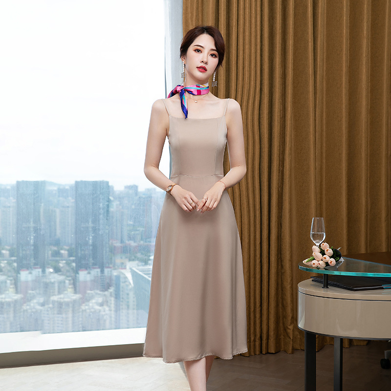 2021 New Acetic Acid Base Strap Dress Women's Dress Long Slim-fit Sexy Sleeveless Vest Dress
