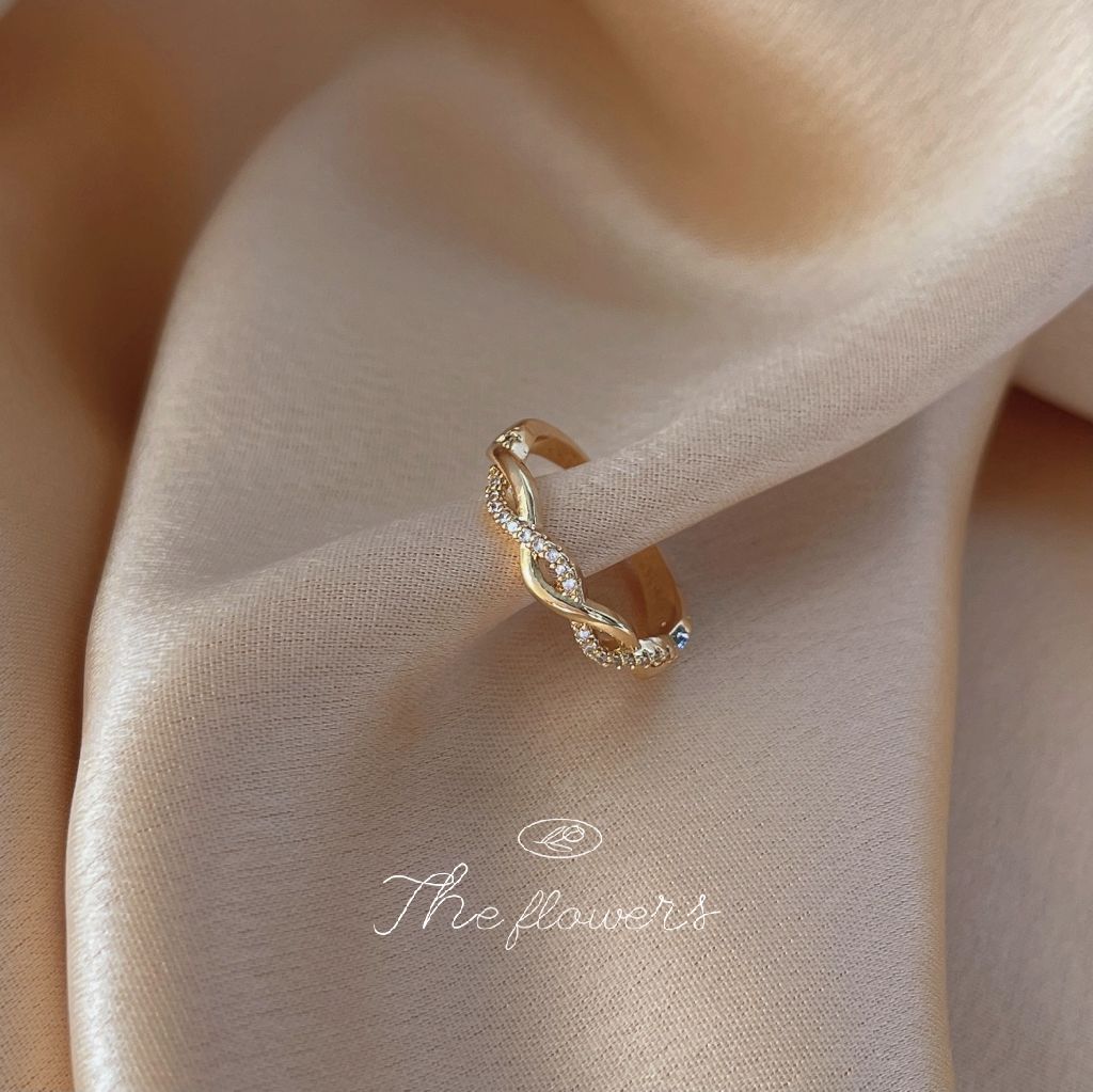 Bright Eyes Plated 14K Real Gold Zircon Micro-inlaid Twist Hollow Korean Style Korean Style Opening Adjustable Ring Tail Ring for Women
