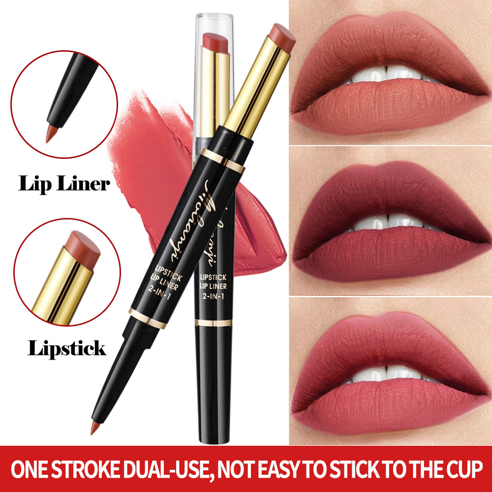 [foreign trade] lipstick pen double lip liner lip enhancement nude color two-in-one rotating hook foreign trade