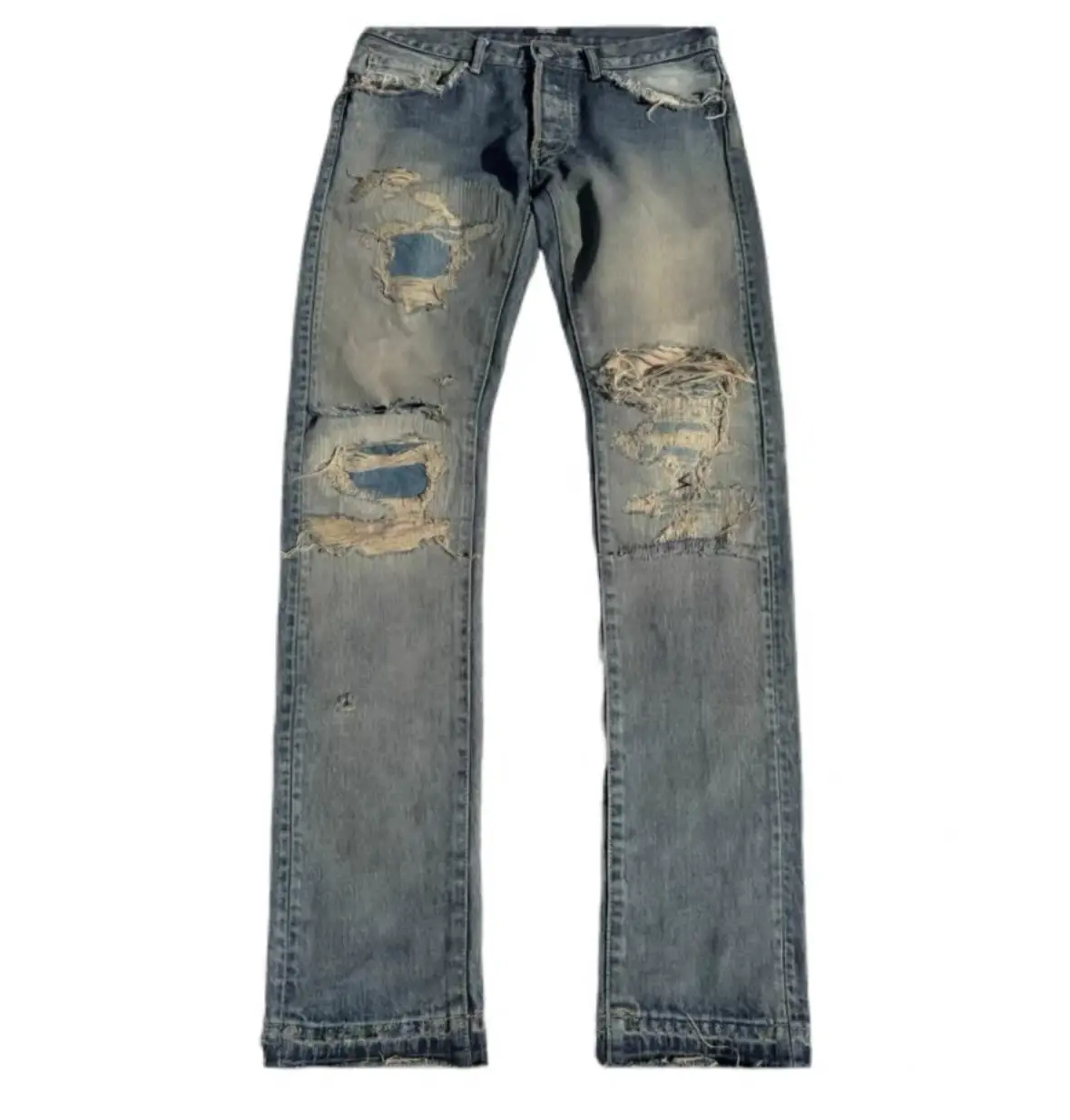 (15 day shipping) Undercover 10SS 68 silver thread embroidered washed ripped denim jeans UC