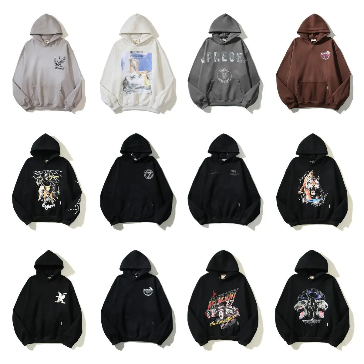 REPRESENT American Fashion Brand Street Retro Letters Casual Loose Printed Hip-Hop fleece-lined Hoodie Sweater