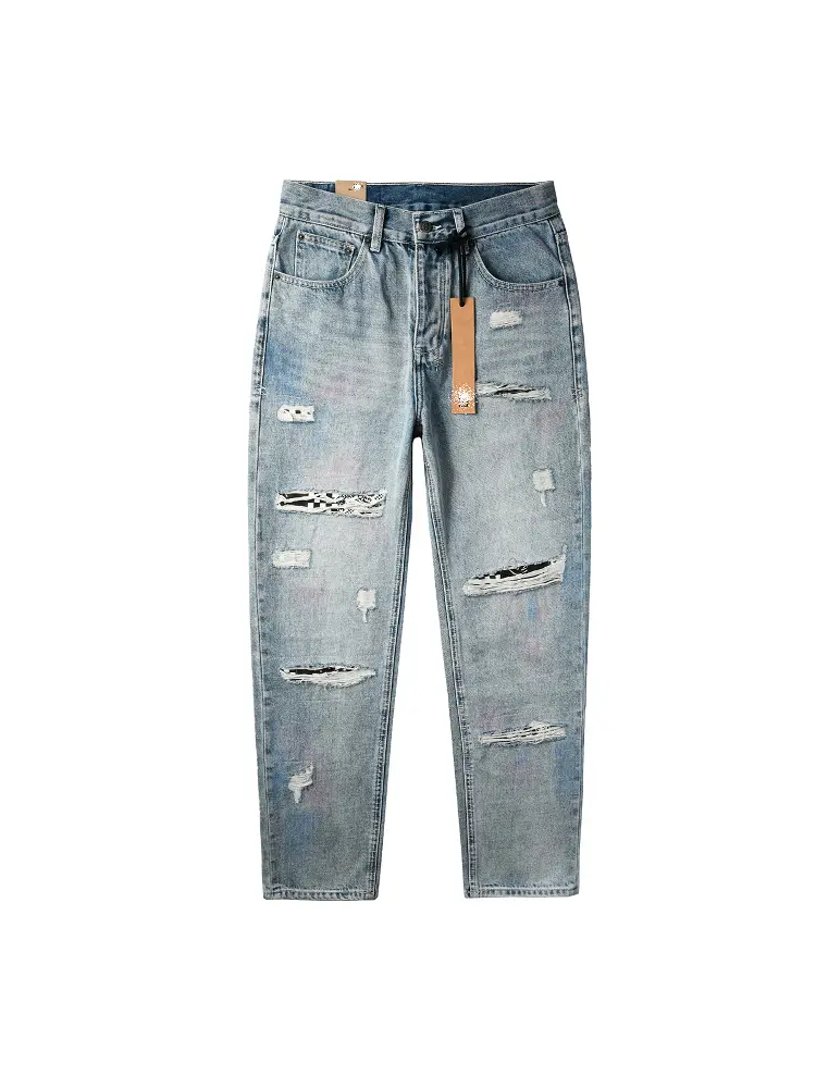 Kus Jeans American-Style Straight-Leg Pants Casual High-Street Ripped Straight-Leg Pants Wide-Leg Men's Jeans