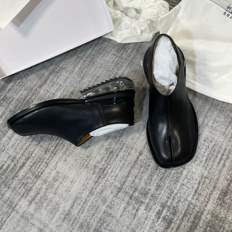 High end transparent air cushioned men's shoes tabi split toe shoes pig hoof horseshoe shoes leather sole sheep hoof pig foot shoes 46 large size 45