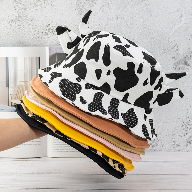 Hat Women's Spring and Summer New Calf Horn Fisherman Hat Korean Style All-match Fashion Cute Milk Cow Pattern Student Basin Hat Men's Trendy