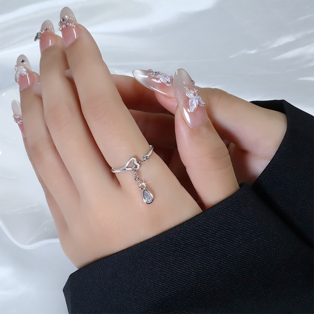 Ancient Cat Ning Cross-border Wish Women's Korean-style Diamond Opening Ring Ring Hand Jewelry Small Raindrop Drop Ring