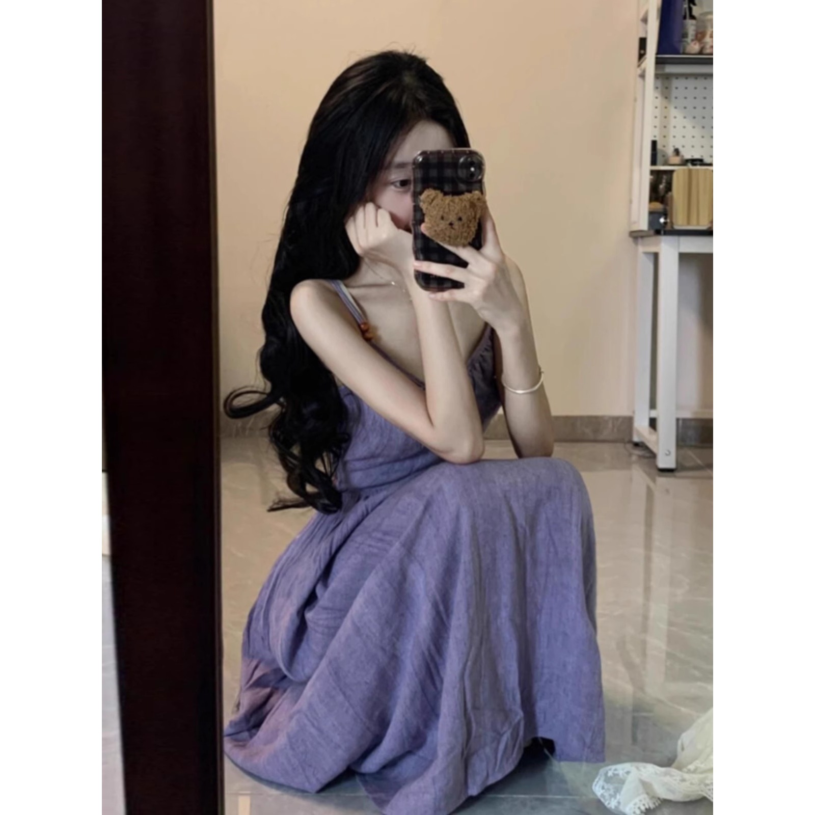 Dopamine-Stimulating Beautiful Purple Spaghetti Strap Dress for Women, Summer 2026, Date, Seaside Vacation, Waist-Cinching Beach Dress