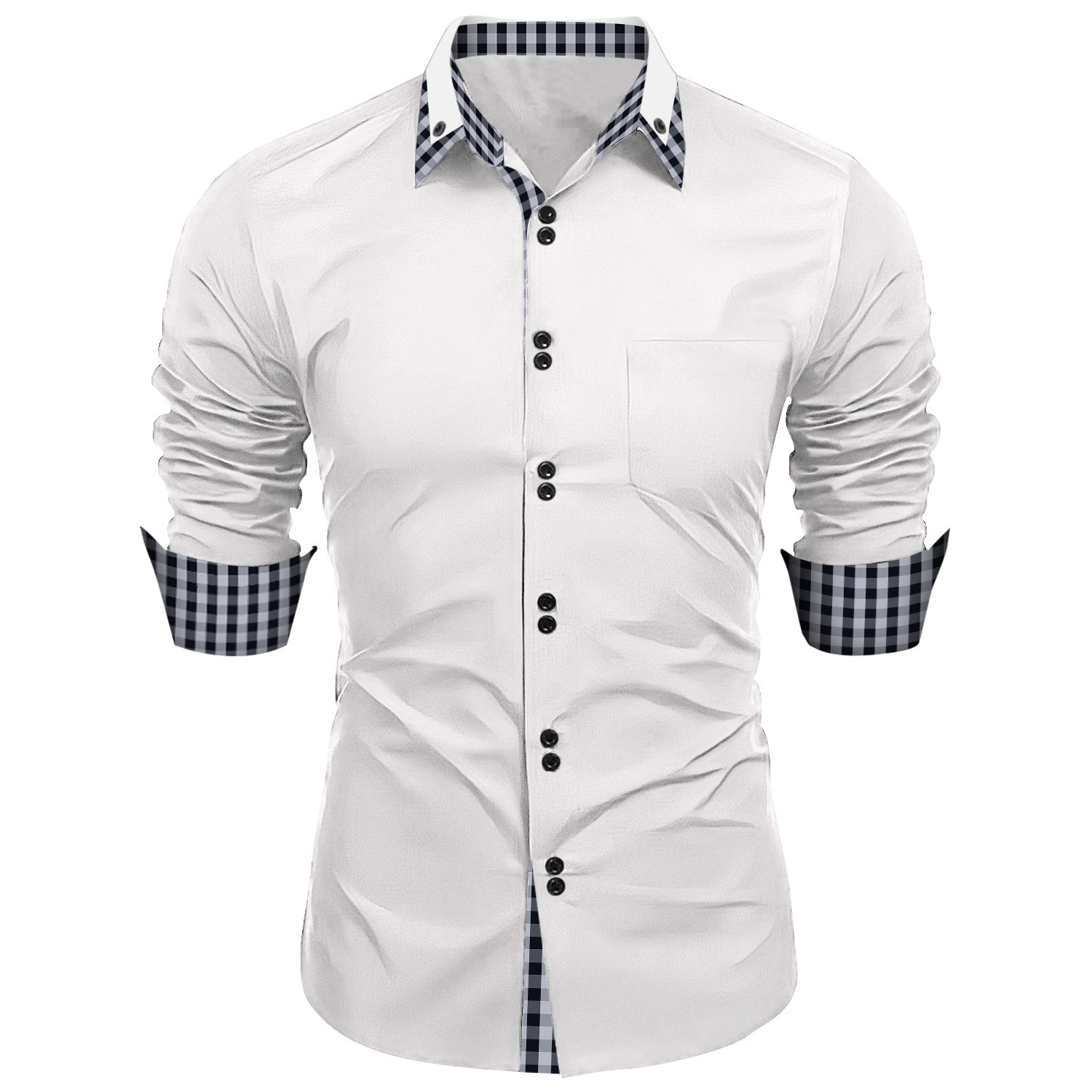 Cross-border ins Amazon collar stitching Plaid lapel shirt European and American men's daily business cardigan