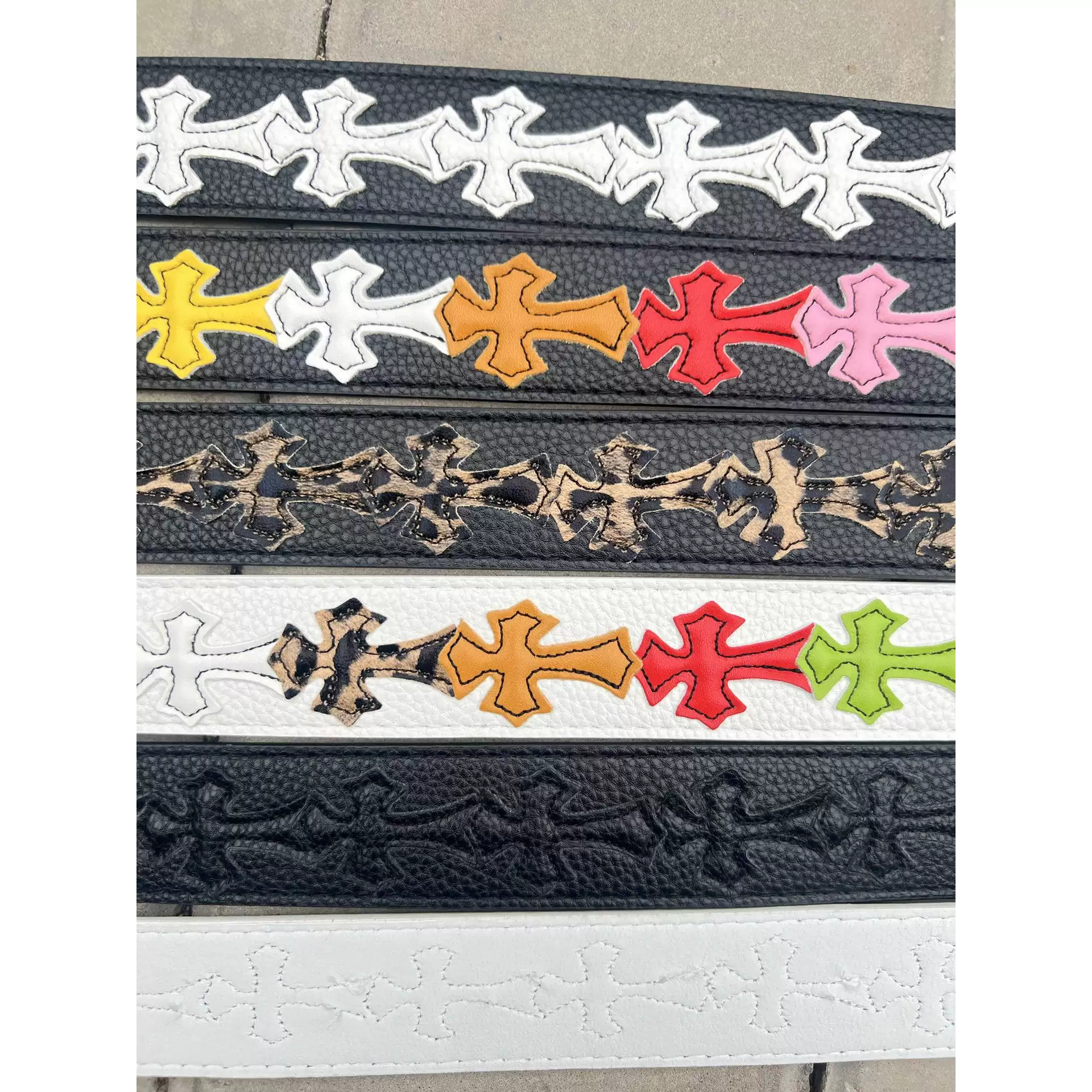 American Street Style Ch Baroque Metal Buckle Top-Grain Leather Colorful Cross Leopard Print Fluorescent Color Couple Belt