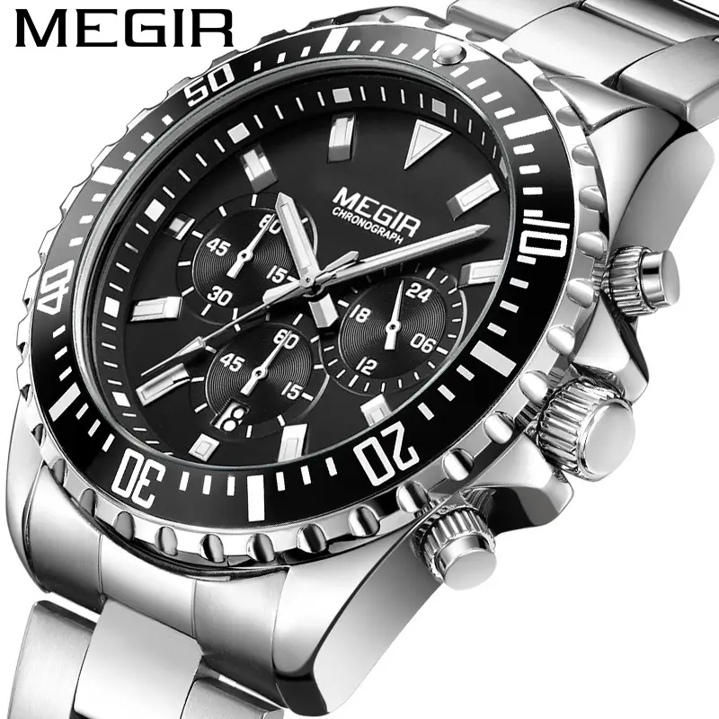 MEGIR Multifunction Watch Men Fashion Sports Business Calendar Luminous Men's Quartz Watch 2064