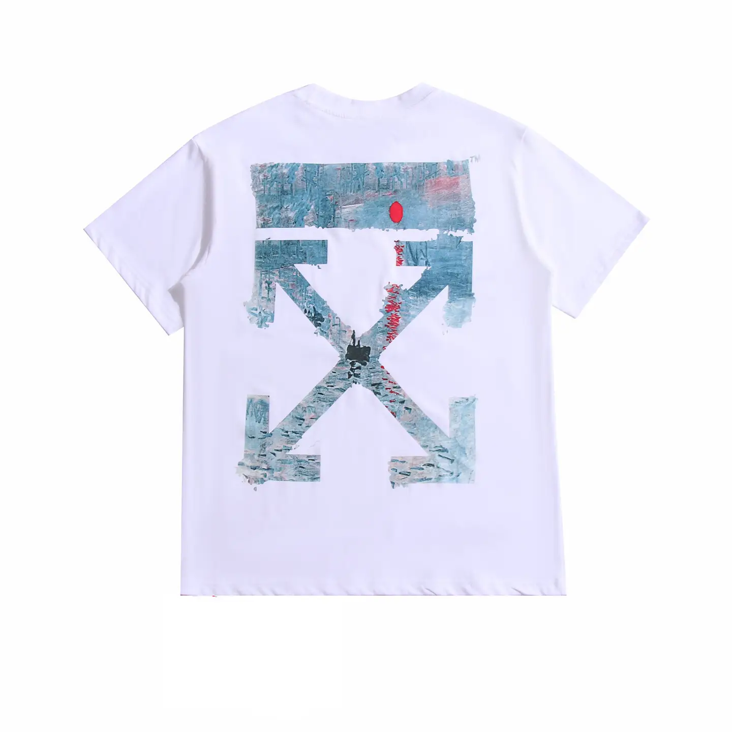 high quality OFF Bronzing Strip Oil Painting Daisy Fireworks Religious OW Short-sleeved Loose T-shirt for Men and Women Couple OW