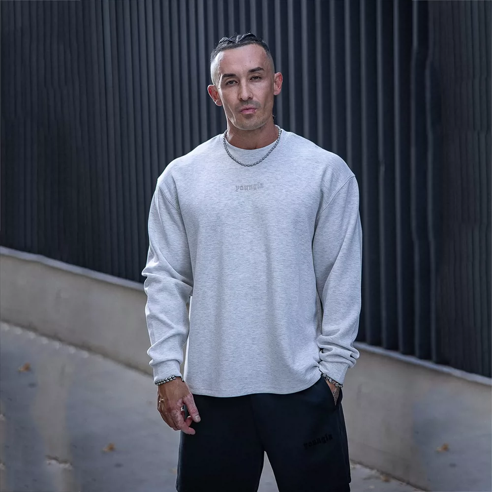 YOONGLA autumn and winter 280g looped cotton hoodie trendy letter printed casual long sleeved outdoor running clothes