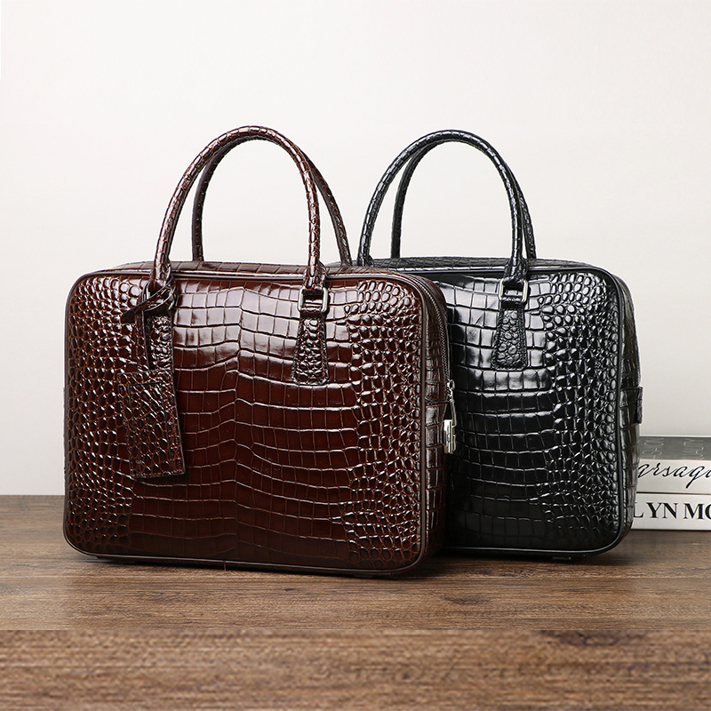 Crocodile Belly Pattern Handbag, Business Briefcase, Large Capacity Men's Bag, Computer Bag, Men's Business Style Commuter Business Bag