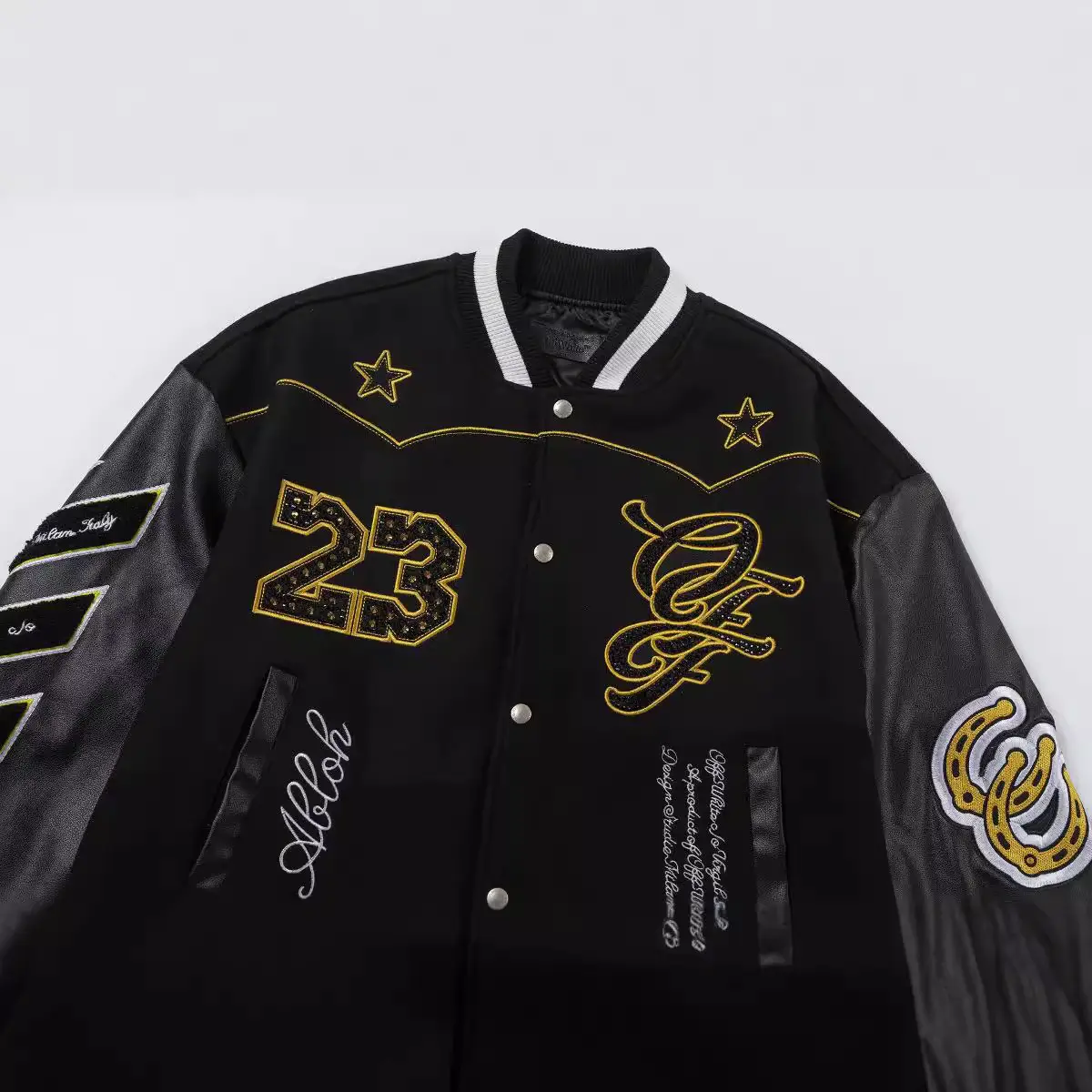 2024 autumn and winter new OW t rhinestone letter pattern baseball suit coat couples men and women with a generation of hair