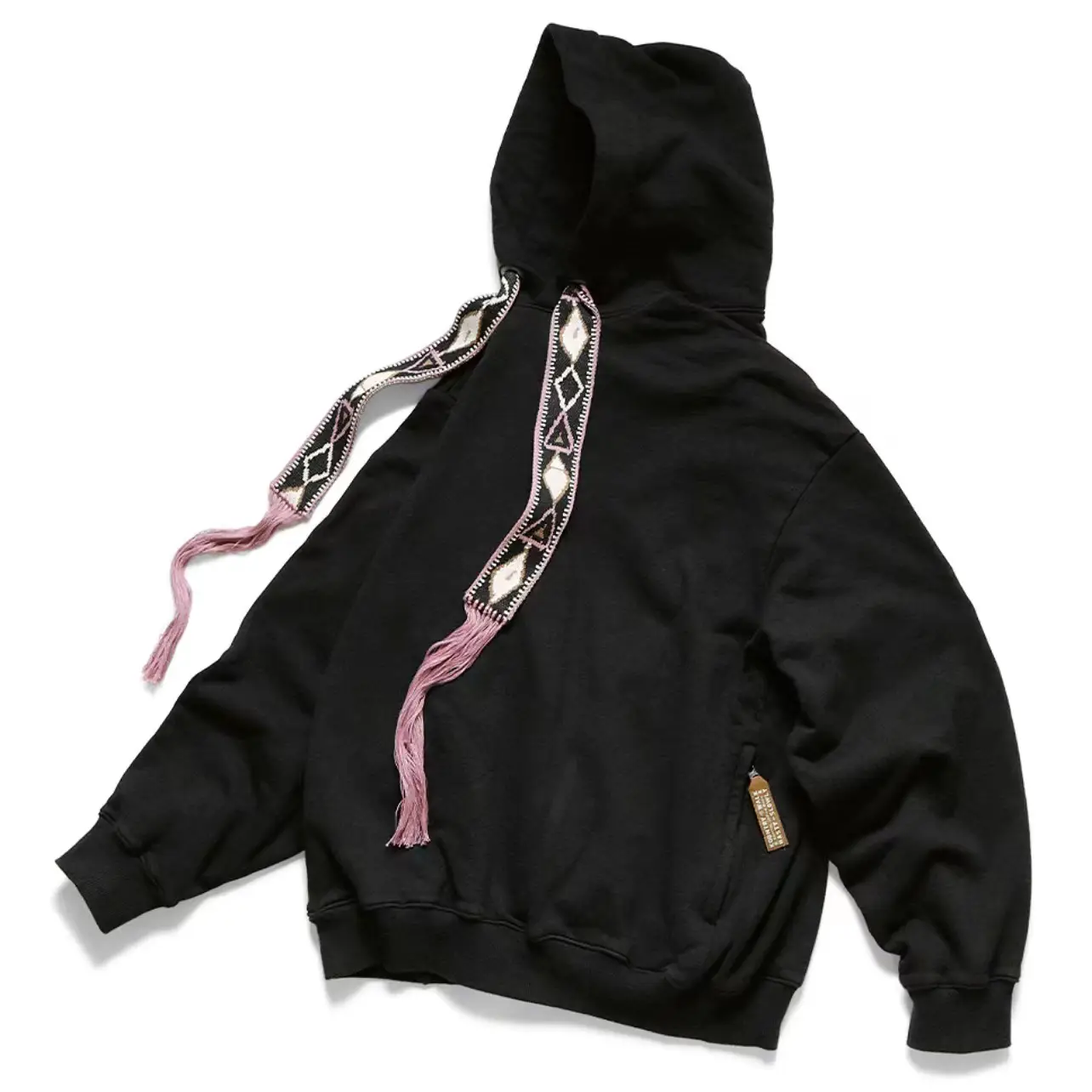 23SS KAPITAL Hirata Kazuhiro Two tone Japanese Geometric Tassel Ethnic Embroidery Ribbon Loose Hoodie