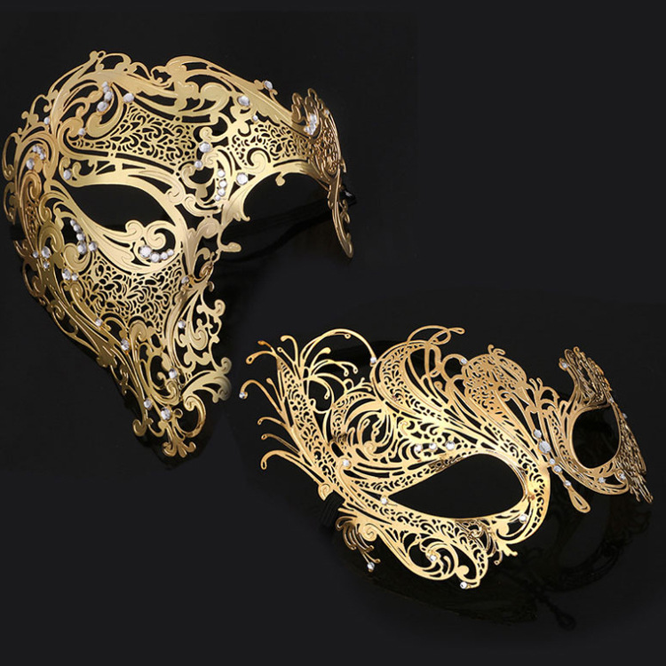 Amazon Halloween New Product Gold Metal Diamond Iron Mask Dance Party Half Face Mask Performance Props