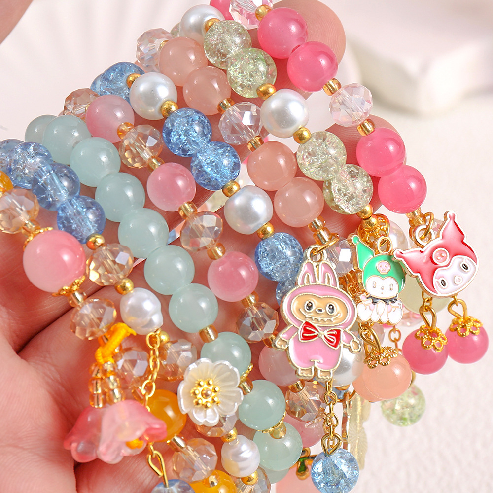 Creative New Candy Color Ice Beaded Cartoon Hand Twisted Beads Bell Pendant Couple Bracelet Mobile Phone Pendant Bracelet