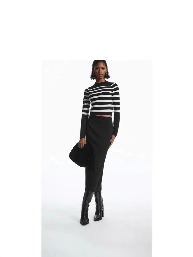 2026 Spring Cos Style Standard Fit Slimming Black Stretchy Back-Slit Knit Pencil Skirt