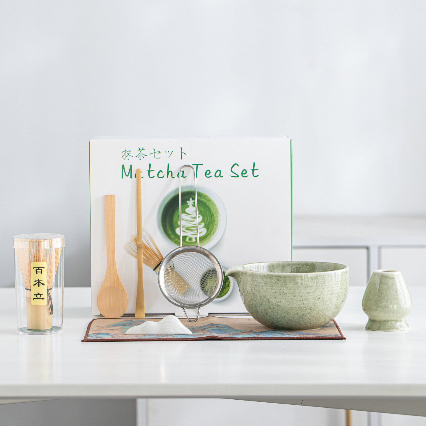 Cross-Border Export Exclusively for Ceramic Matcha Bowls, Matcha Tea Sets, 8-Piece Tea Whisk Set, and Tea Preparation Tools