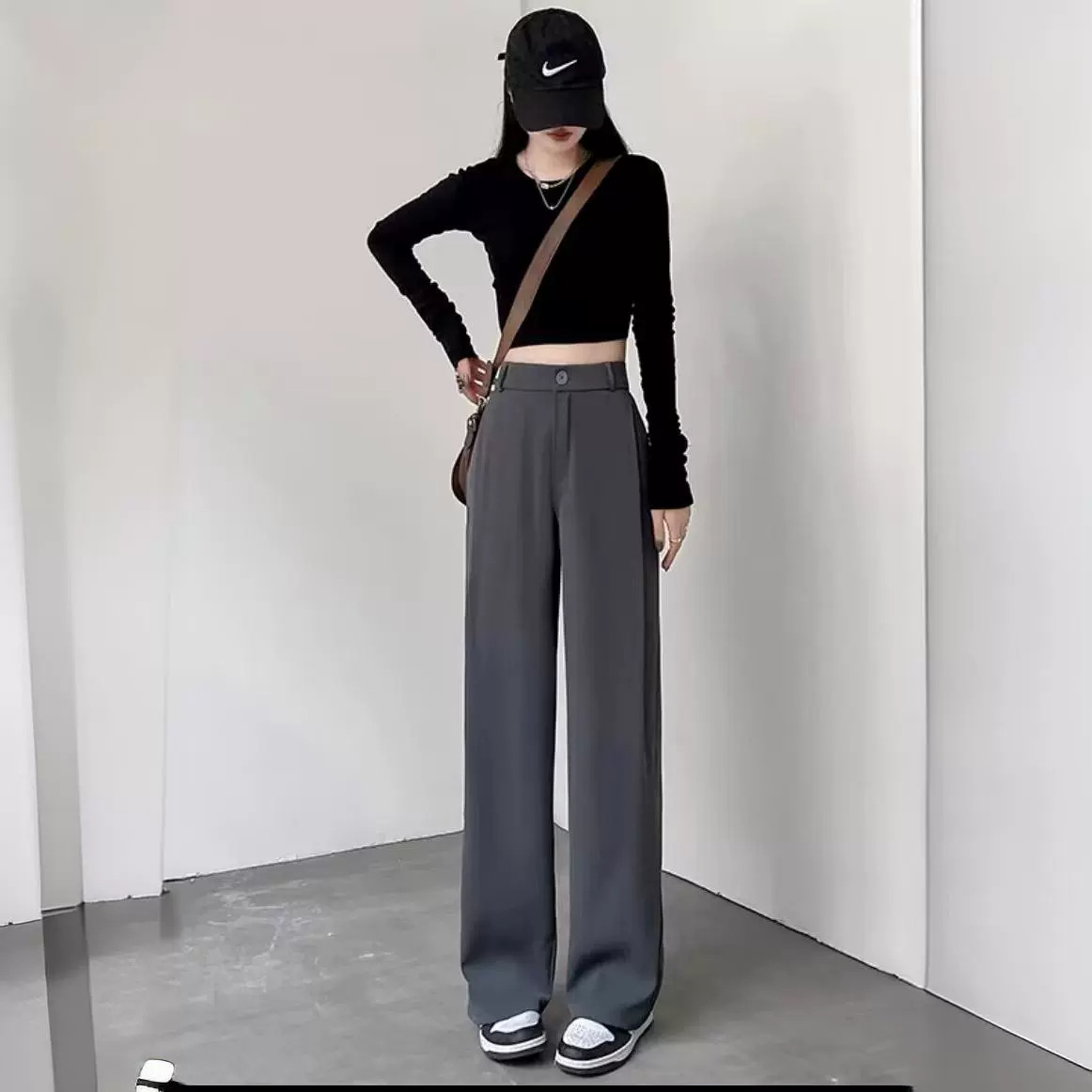 Korean-style Suit Pants High-grade Dagging 2024 Spring and Autumn New Slimming Casual Straight High Waist Narrow Wide-leg Pants for Women
