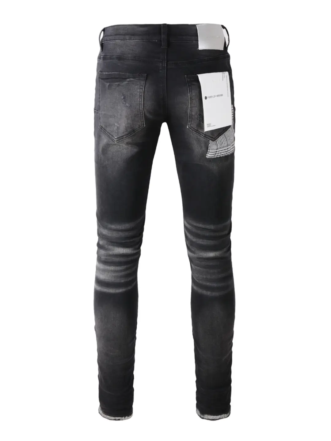 Trendy Purple Autum New arrival Black Knife Cut Hole Denim Men's Patch Patch Elastic silm Skinny Jeans Pants