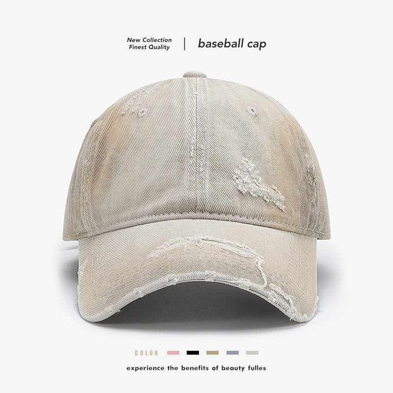 Vintage Distressed Baseball Cap for Women, Spring/Summer New Style, Versatile, Face-Slimming, Sunshade Duckbill Hat for Men, Trendy