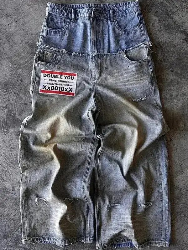 Y2K Baggy Jeans Waisted Embroidered Harajuku Men Wide Pants