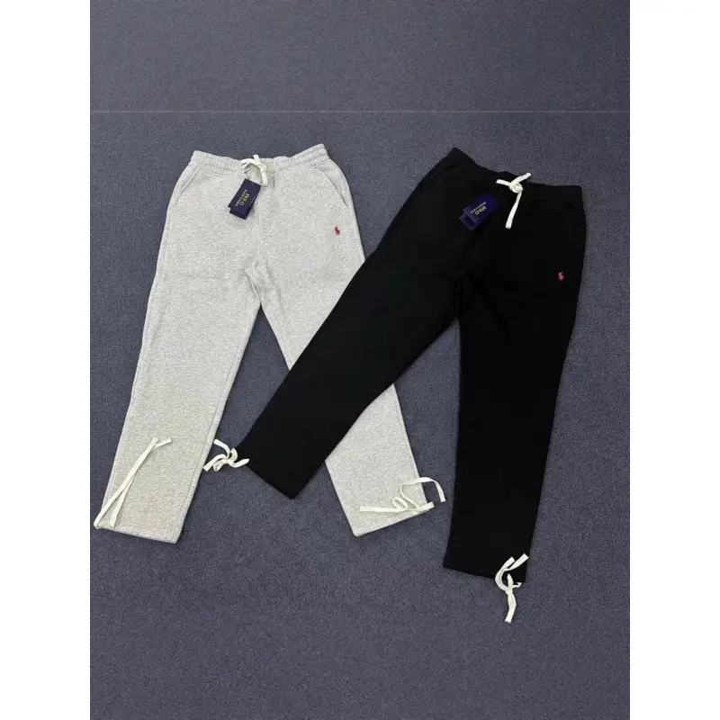 2025 Cross-Border Trade Solid Color Fleece Embroidered Logo Retro Fashion Thick Drawstring Straight-Leg Sweatpants Unisex