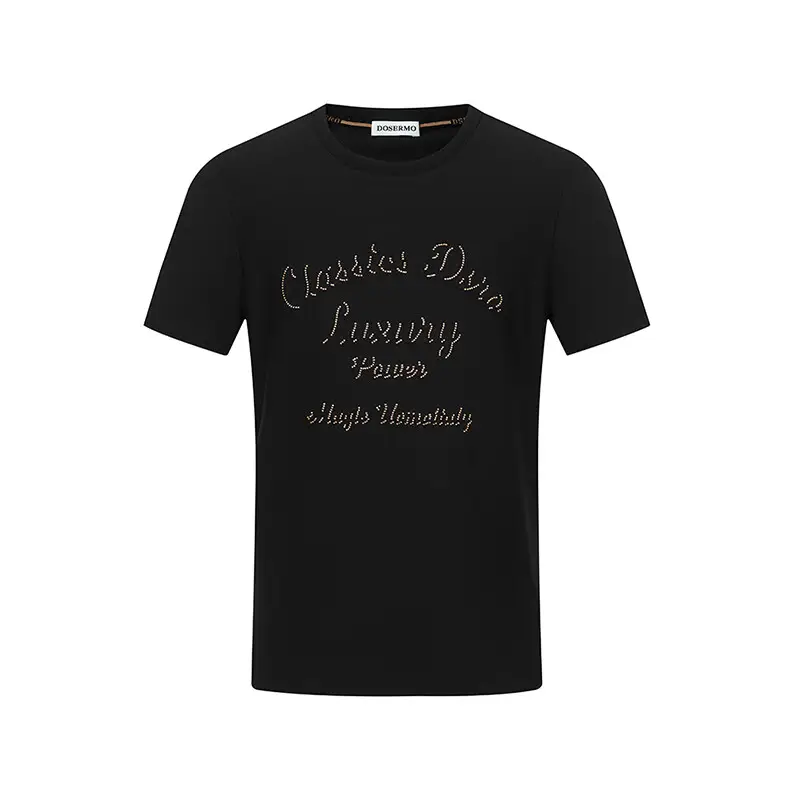 Dosermo Accessible Luxury Men's Round Neck Short Sleeves T-Shirt Diamond Jacquard Short Sleeves Tops Containing Mulberry Silk