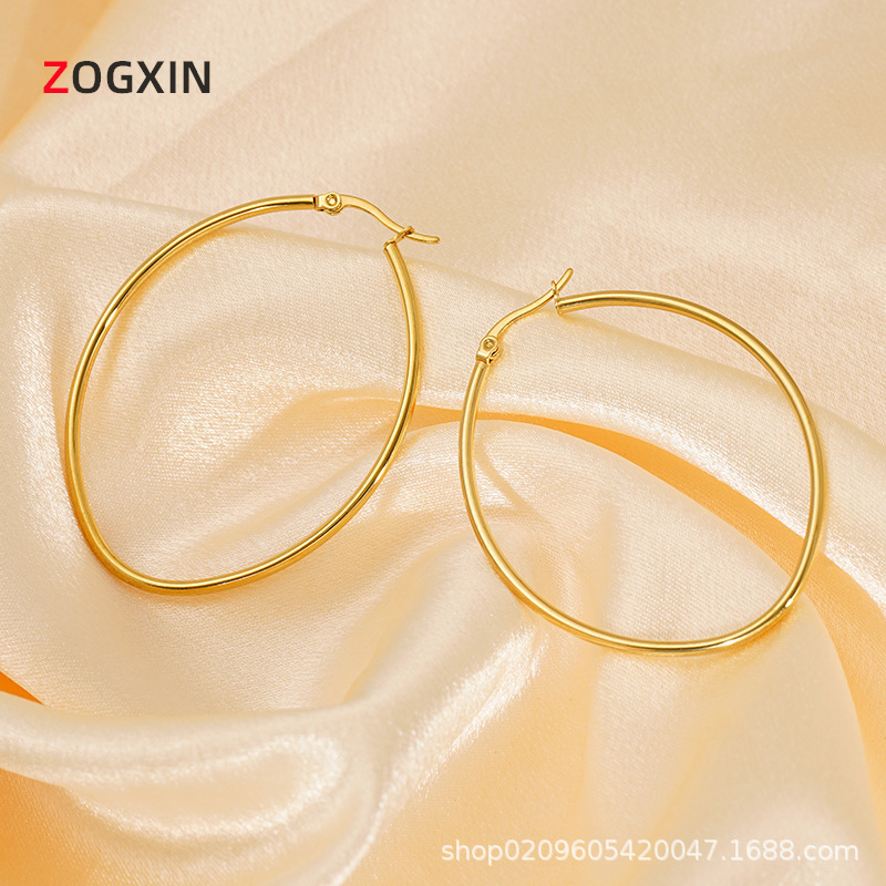 Cross-Border European and American Fashion Style Exaggerated Coil Oval Stainless Steel Earrings 18K Simple High-End Versatile Earrings