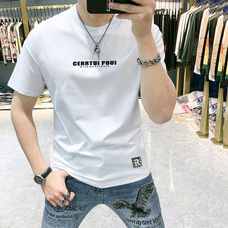 Summer New Short-sleeved T-shirt Men's Slim-fit All-match Handsome Round Neck Letter Printed Half-sleeve T-shirt Top