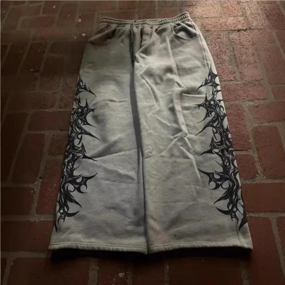 Cross-Border European and American Retro New Printed Casual Pants for Men, High Street Design, Loose and Versatile Wide-Leg Pants, Floor-Length Pants, Trendy