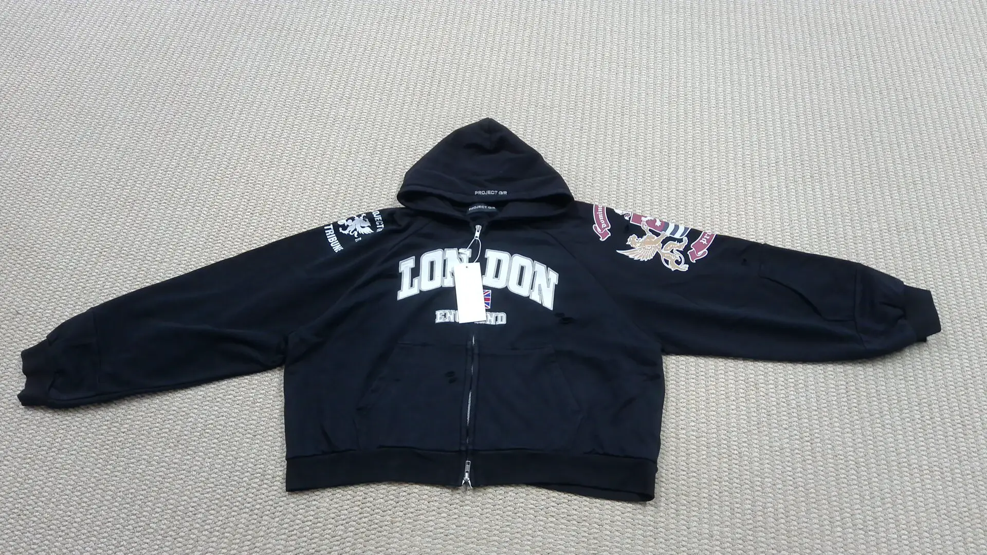 Foreign OEM: Project GR, Xu Minghao, same fake two-piece spliced zipper damaged hoodie jacket, Korean