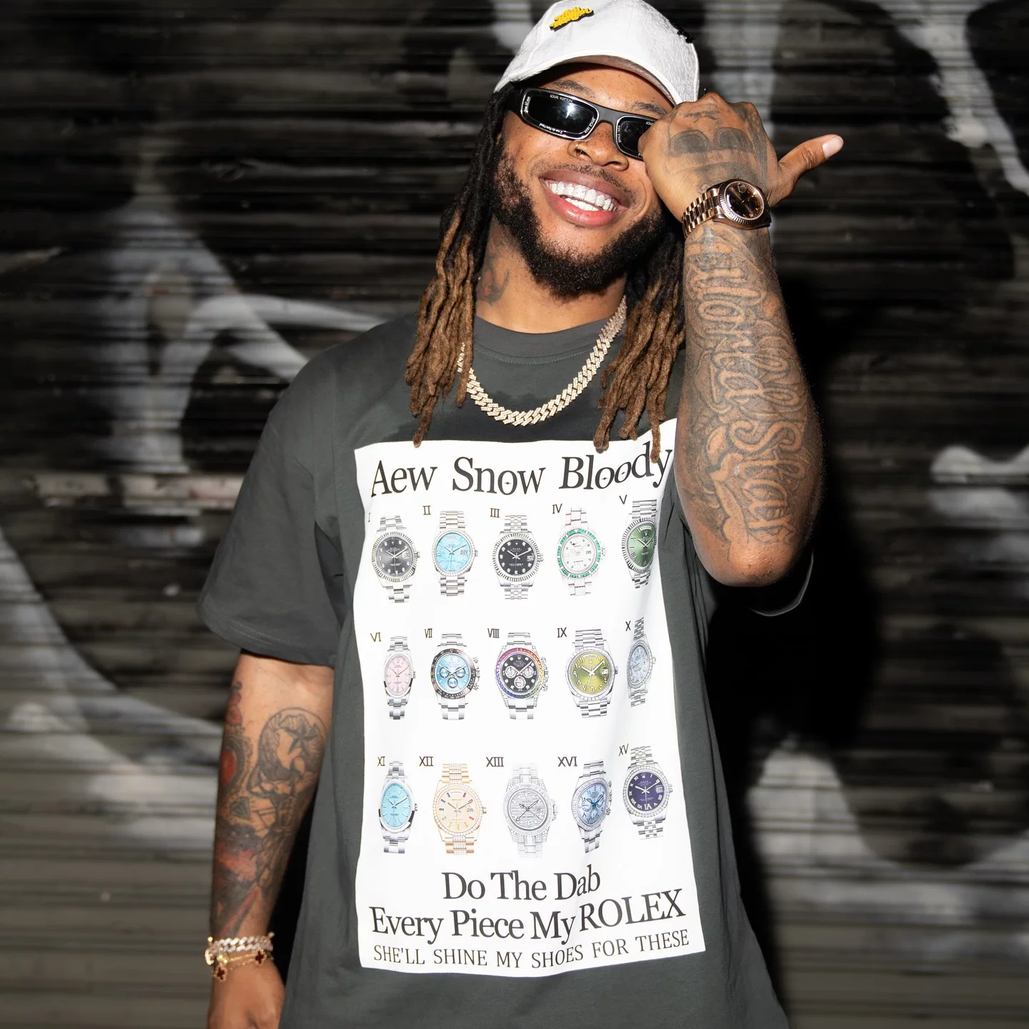 Aew American Street Roexl Watch Creative Print Loose Summer Couple Round Neck 230G Heavy duty Short Sleeve Tee
