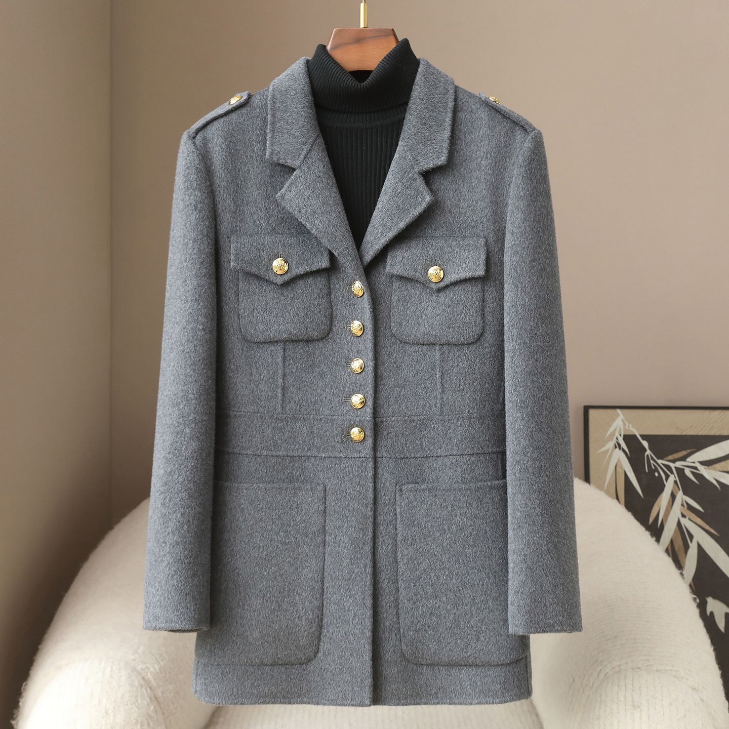 Small Quantity of Clothing: 10% Cashmere High-End Suit Woolen Coat, 2026 New French Retro Double-Sided Wool Coat for Women