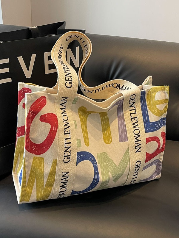 Letter printing commuter tote canvas bag 2024 New Gentle Woman color casual shoulder bag