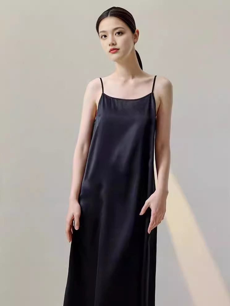2024 Women's New Chinese Style National Style Black Sling Dress Mid-length Elegant Flesh Covering Slimming Summer Skirt