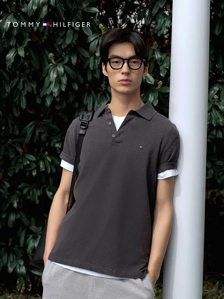 [Soft Feel] Tommy Summer Men's Clothing Contrast Color Trimmed Lapel Polo/Piqué Cotton silm pure color Short Sleeves